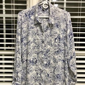 White Blouse with Blue Graphic Pattern (H&M)